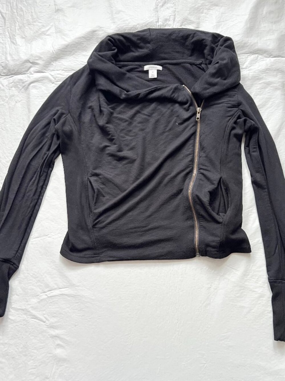 Caslon moto jacket black asymmetrical zipper cowl neck womens Medium short